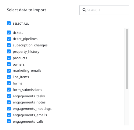 Selecting the data to import