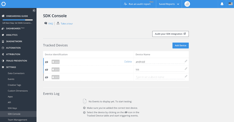 Singular event delivery settings