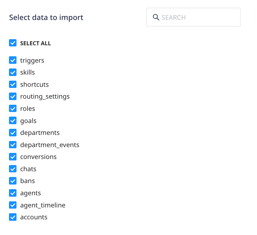 Selecting the data to import