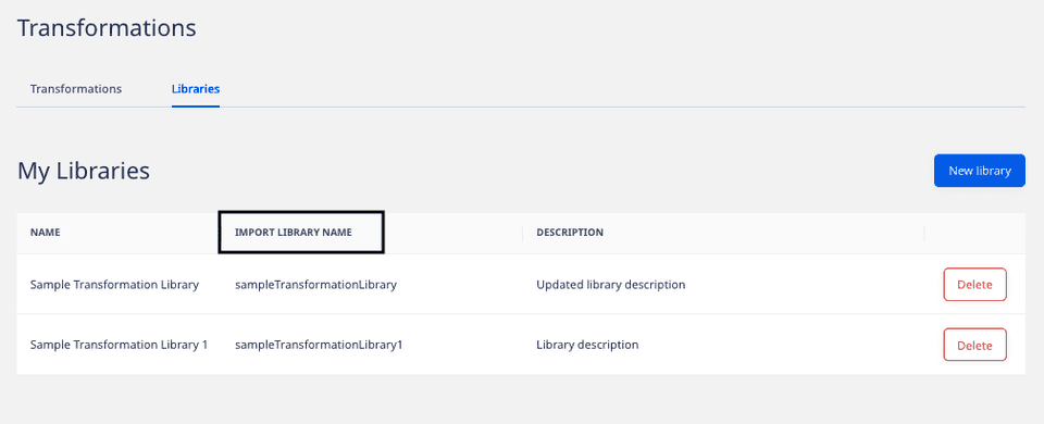 Using libraries in transformations