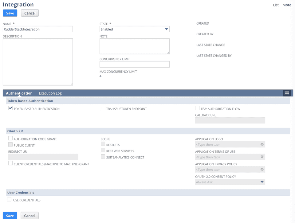 New integration in Netsuite