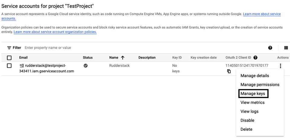 Managing keys in GCP