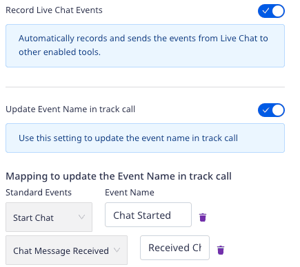 Mapping track events to Olark standard Live Chat events